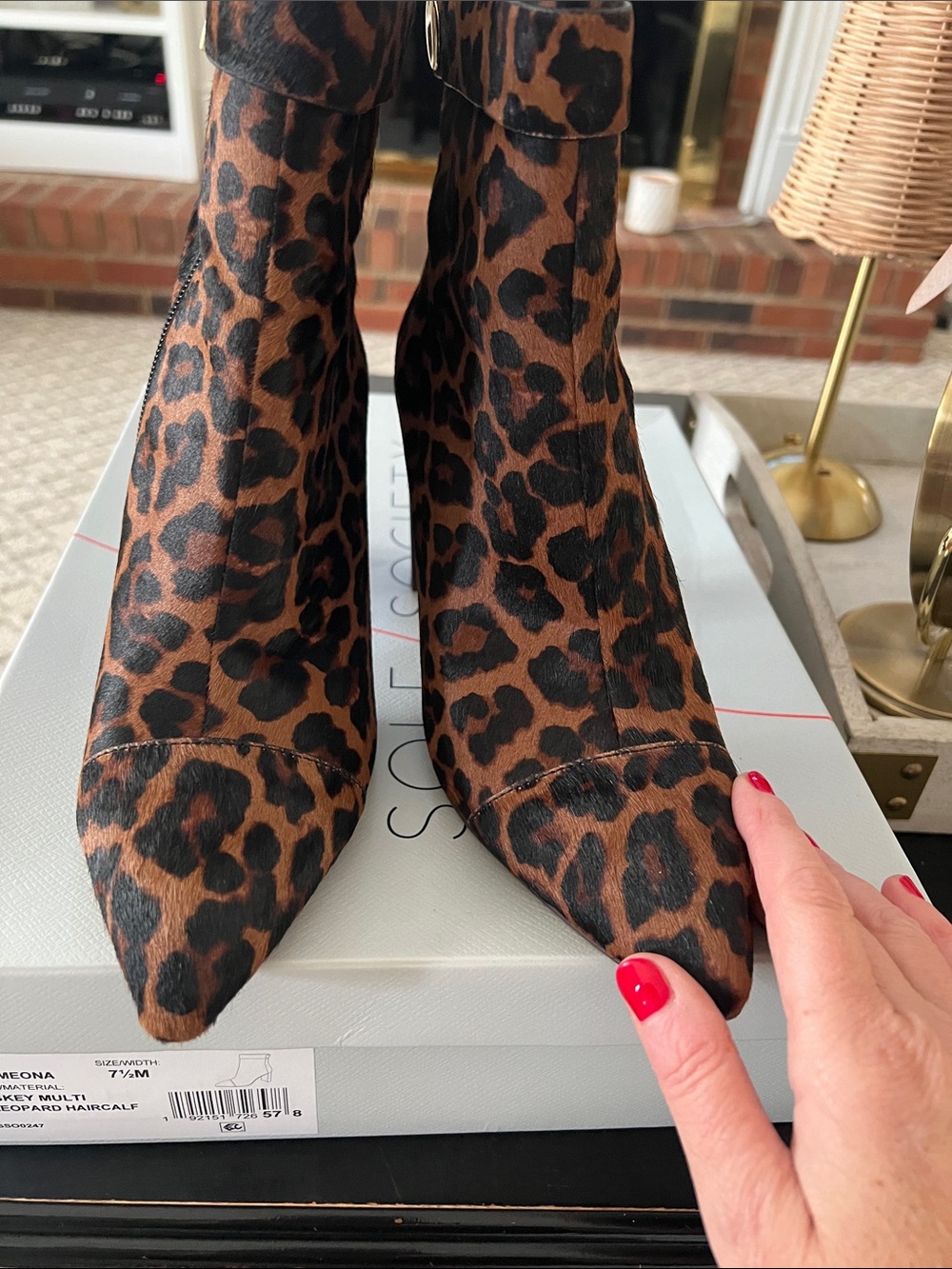 Sole Society Leopard Print Pointed Toe Ankle Booties - Brown/Black
